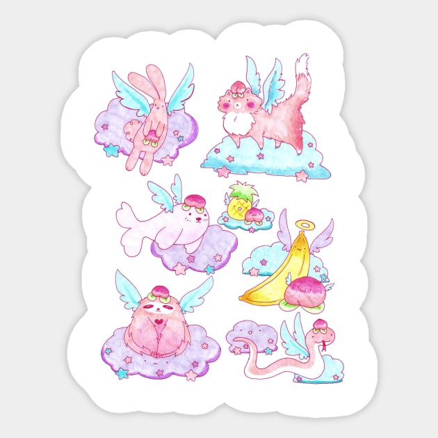 Peach Fruit Angel Animals Sticker by saradaboru